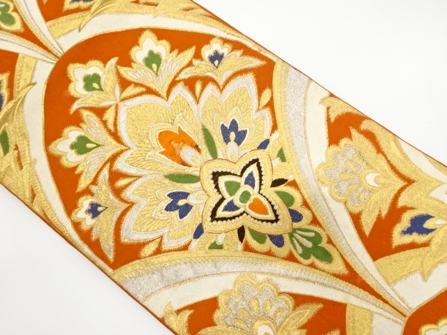 JAPANESE KIMONO / ANTIQUE FUKURO OBI / SILK / WOVEN CHINESE FLOWERS